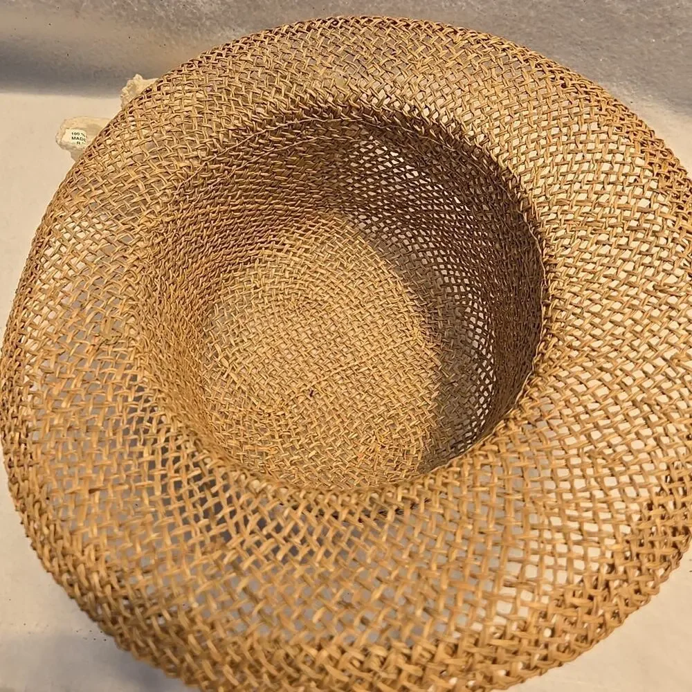 Vintage Woven Straw Hat OS Womens Ivory Natural Bow In Back - Picture 4 of 4